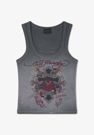 Ed Hardy, WOMENS IN MEMORY OF WHEN I CARED WASHED FITTED VEST TOP - Top - black