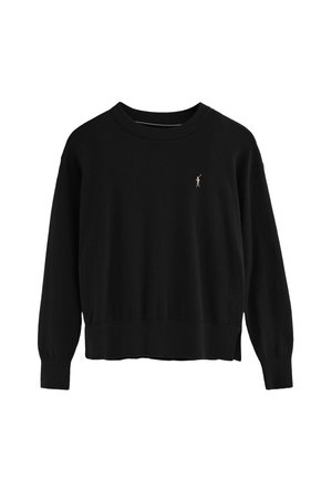Sort strikket sweatshirt med ribbet rund halsudskæring og lange ærmer. Et lille broderet pink detalje er placeret på venstre bryst.