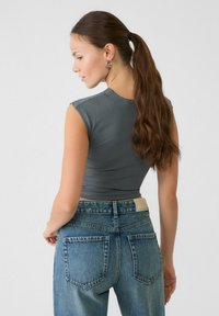 Stradivarius STUDDED WITH SLEEVES - Top - dark grey