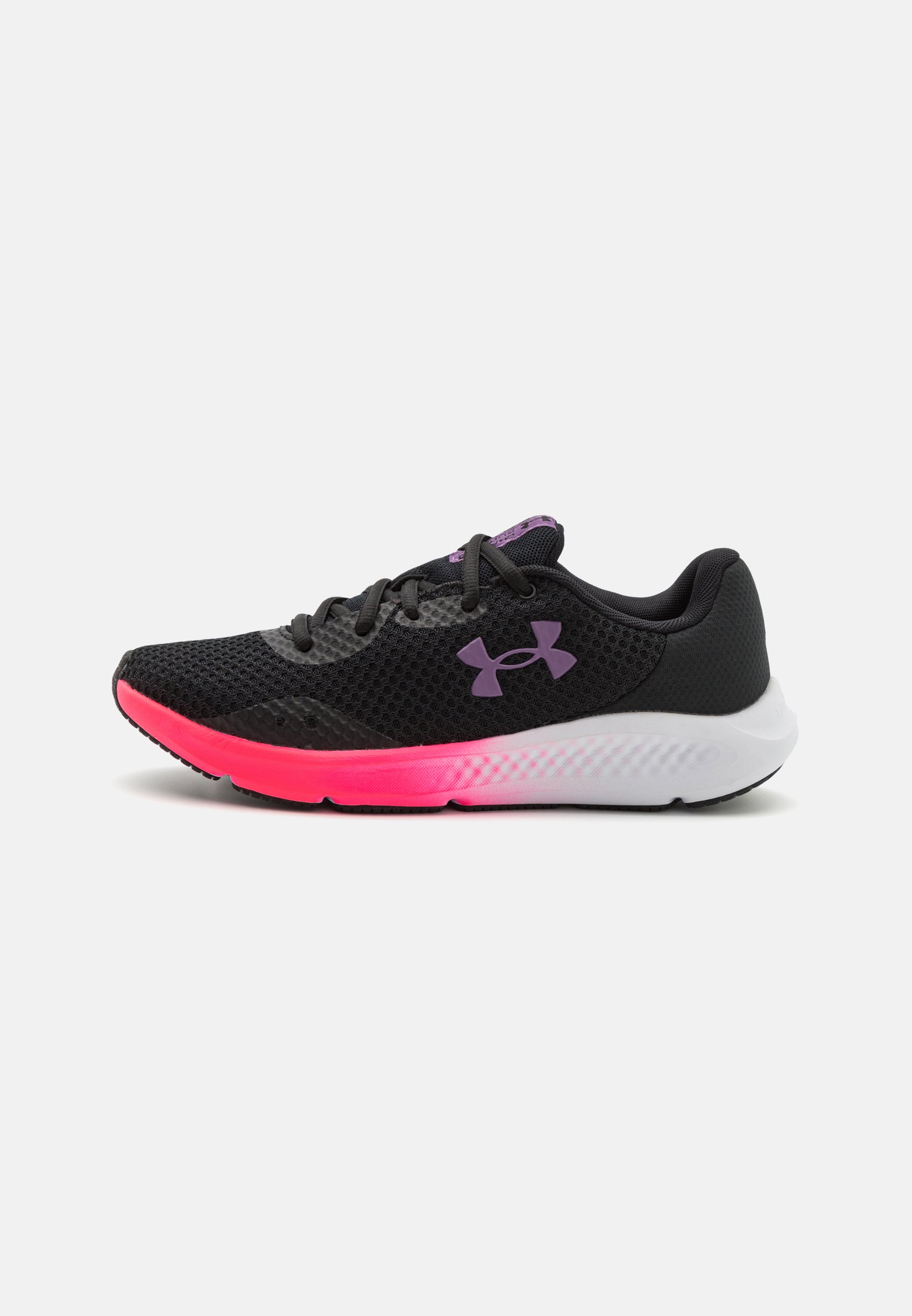 Under Armour CHARGED PURSUIT 3 - Neutral running shoes - black/pink  shock/retro purple/black 