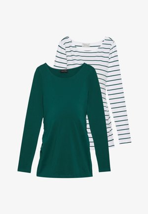 Dlhé rukávy: jeden jednofarebný vodiac farby s hlbokým výstrihom a jeden biely s zelenými horizontálnymi pruhmi a okrúhlym výstrihom. Mäkko bavlnený materiál.