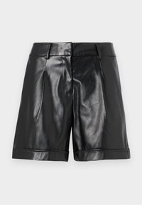 Sorte skinnshorts med blank finish, frontfold og rullet søm. Strømlinjeformet design med tilpasset midje og minimal maskinvare.