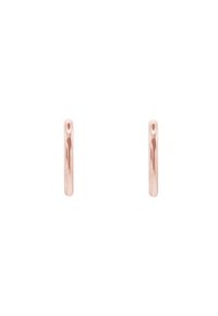 Boucles d'oreilles créoles en or rose avec un design cylindrique élégant. Texture lisse avec une finition polie et une petite ouverture pour la fermeture.