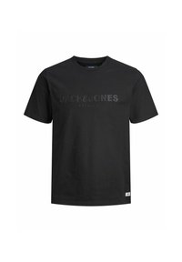Crna pamučna majica s okruglim izrezom, sa toniranim reljefnim logotipom "JACK&JONES PREMIUM" na prsima. Kratki rukavi.