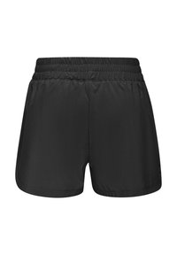 Zwarte hardloopshorts met een elastische tailleband, een soepele textuur en een relaxte pasvorm. Eenvoudig ontwerp zonder zichtbare graphics of accenten.