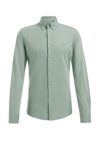 Herrar ljusgrön långärmad skjorta med knappar och knappdown-krage samt liten broderad logotyp på bröstet.
