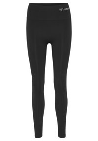 Svarta träningsleggings med hög midja. Tillverkade av ett slätt, stretchigt tyg med ribbat mönster. Logotyp vid midjan.