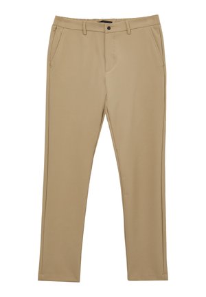 Pantaloni khaki con una vestibilità dritta, realizzati in un tessuto liscio e leggero. Presentano tasche laterali e una chiusura frontale con bottoni.
