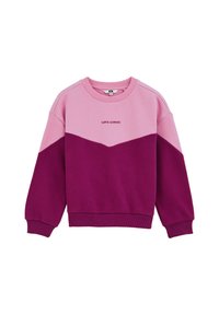 Sweatshirt i ljusrosa och mörklila. Har en chevrondesign med "LOVE ALWAYS" broderat i mitten. Ribbad halsringning och ärmslut.