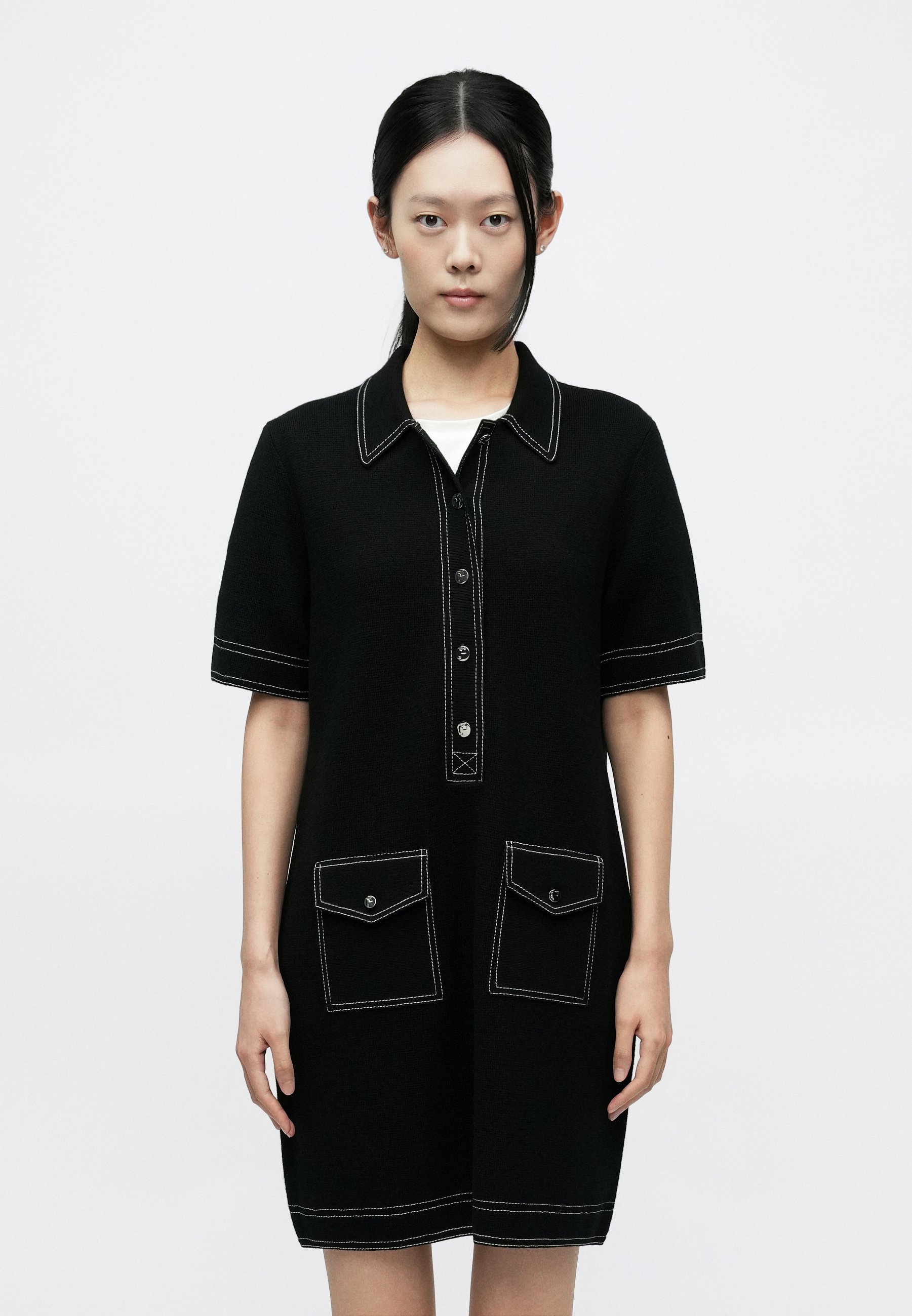 Tory Burch TOPSTITCH DRESS - Jumper dress - black - Zalando