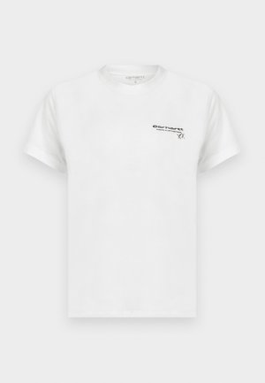 Biely bavlnený tričko s krátkym rukávom, s malým čiernym logom na ľavej hrudi. Klasický dizajn s okrúhlym výstrihom. Veľkosť: S.