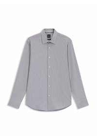 Randig skjorta i ljusblått och vitt, tillverkad av bomull, med spridd krage, långa ärmar och rundad nederkant.