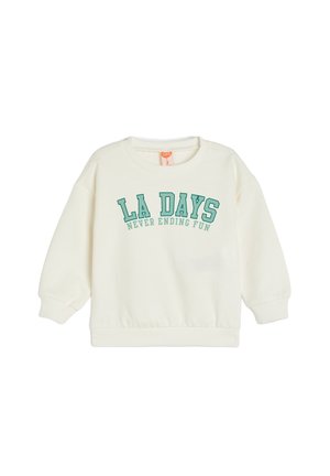 Biała bluza z okrągłym dekoltem i długimi rękawami. Z przodu znajduje się turkusowy napis: "LA DAYS NEVER ENDING FUN". Wykonana z miękkiej bawełny.