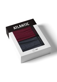 Pak bokserek w ciemnoczerwonym i granatowym kolorze, z guzikami oraz czarnym pasem z logo "ATLANTIC". 