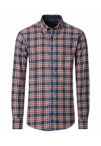 Overhemdd met knopen, in een meerkleurig geruit patroon met tinten blauw, rood en wit, voorzien van een kraag en lange mouwen. Detail met een borstzak aan de voorkant.