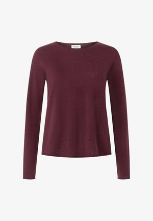Długi rękaw w kolorze burgunda, wykonany z miękkiego materiału. Posiada okrągły dekolt i lekko luźny krój. Brak widocznych wzorów lub ozdób.