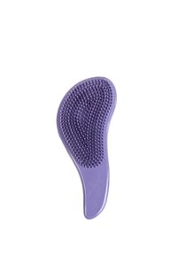 Paarse haarborstel met zachte, afgeronde haren en een gestructureerd oppervlak. Ergonomische vorm voor een comfortabele grip en gebruik.