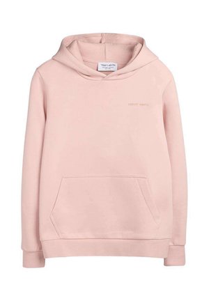 Sweat à capuche rose clair avec poche kangourou à l'avant et petit logo "Teddy Smith" sur la poitrine.