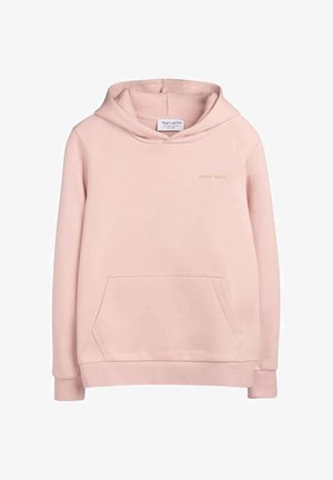 Sweat à capuche rose clair avec poche kangourou à l'avant et petit logo "Teddy Smith" sur la poitrine.