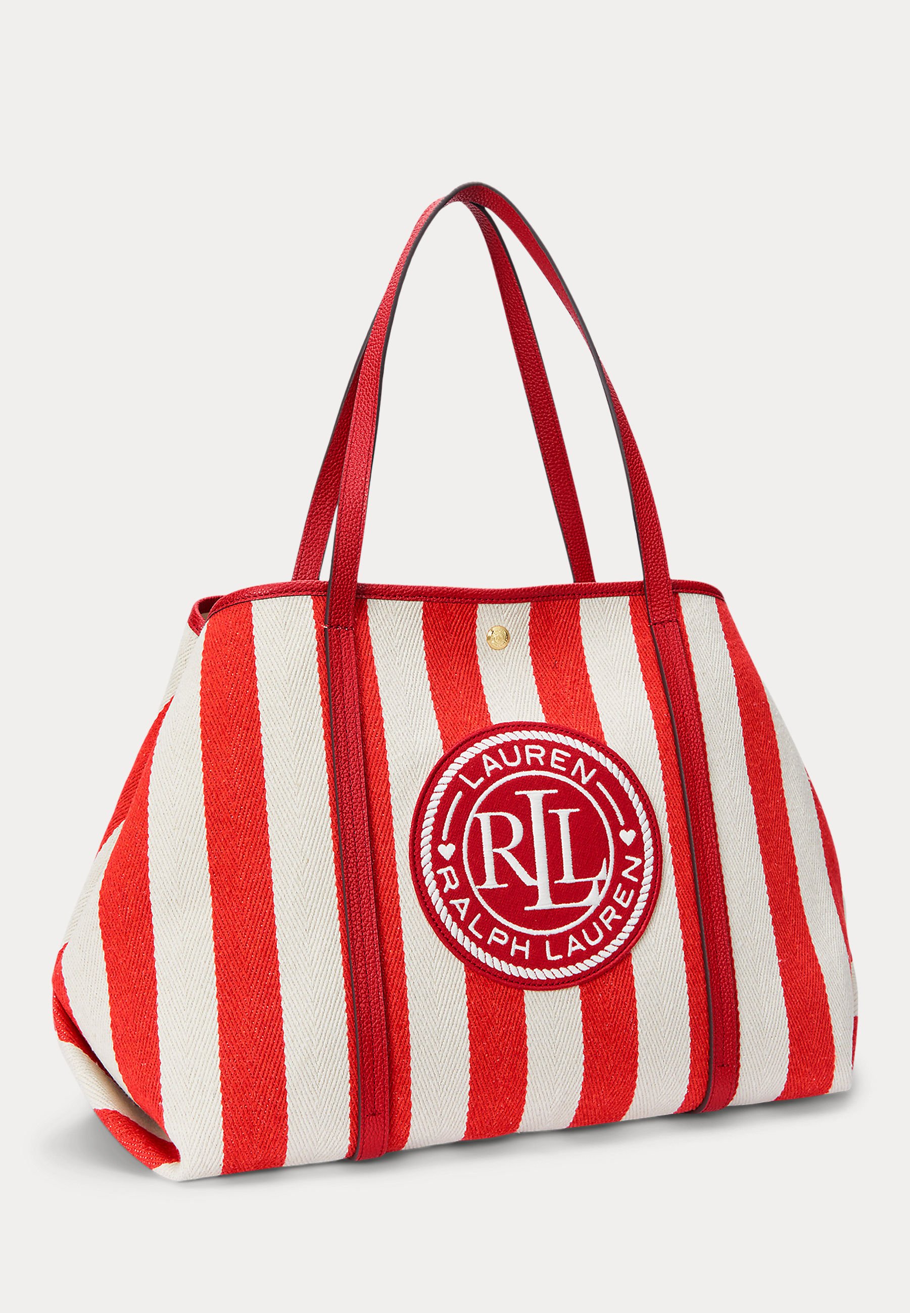 トートバッグ RALPH LAUREN STRIPED HERRINGBONE LARGE EMERIE TOTE Striped Herringbone Large Emerie Tote