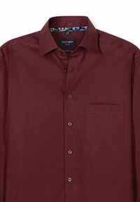 Burgunderfarbenes Herrenlangarmhemd mit Button-Down-Kragen, Brusttasche und Blumenmuster im Kragen, moderne Passform von OLYMP.