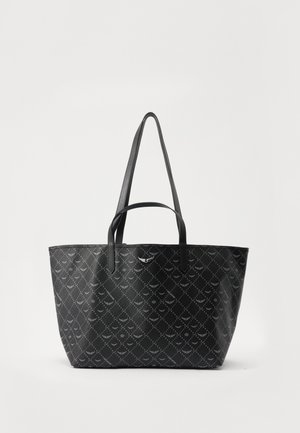Zwart geprinte non-bag met een gladde textuur, voorzien van lange handvatten en een diamantmotief. Centrallogo-accents op de voorkant.