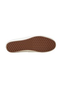 Sneaker bianca con suola in gomma texture caratterizzata da un motivo a rombi marrone. La parte superiore è liscia con dettagli minimi.
