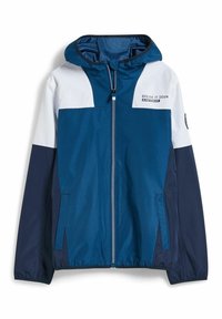 Modrá a námořnická bunda s kapucí, bílé akcenty, zapínání na zip vpředu a kapsy. Na hrudi se nachází text "BREAK IT DOWN".