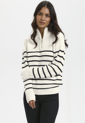 Kaffe LIOA ZIPPER - Jumper - chalk/black