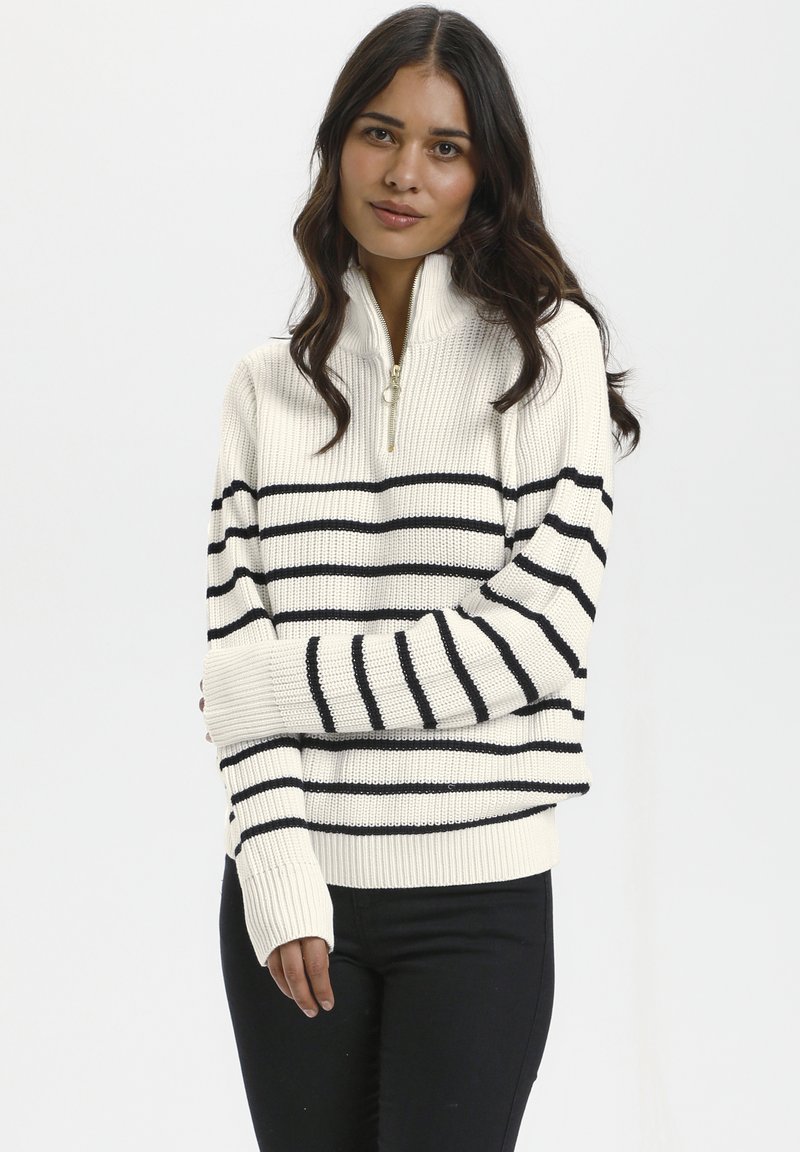 Kaffe LIOA ZIPPER  - Strickpullover - chalk/black