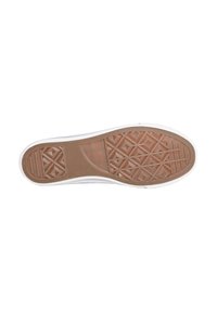 Brown rubber sole with a textured diamond pattern and a white border. The center has a smooth section and reinforced heel area.