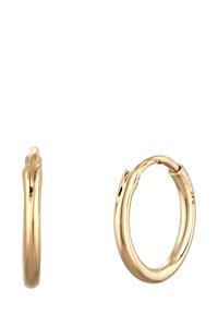 Boucles d'oreilles en or avec une finition lisse et polie ; présente un design légèrement plus épais et une fermeture à charnière sécurisée. Poinçon d'or 9K visible.