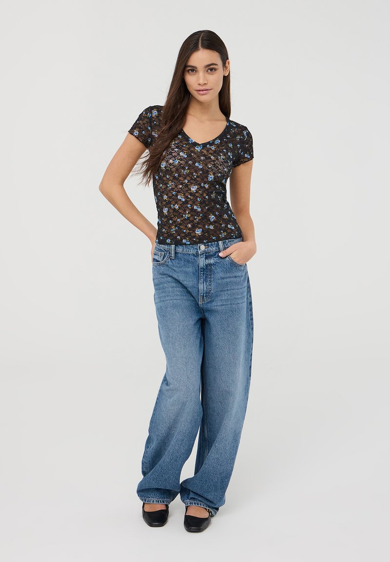 TERRANOVA T-Shirt Manica Lunga Stampa Floreale Su Tulle - Top Femminile Nero Elegante - Foto 4