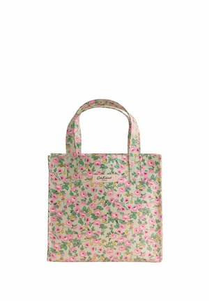 Petit sac cabas rectangulaire avec motif floral rose, feuilles vertes et deux poignées courtes, de la marque Cath Kidston London.
