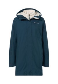Marine waterdichte jas met een met fleece gevoerde kraag, volledige rits en verstelbare capuchon. Voorzien van knoopsluitingen bij de mouwen en zijzakken.