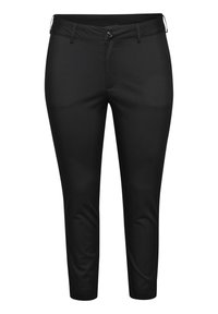 Pantalon noir sur mesure avec une finition lisse, doté d'une fermeture à boutons sur le devant, de passants pour ceinture et d'une coupe slim.