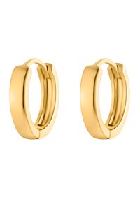 Boucles d'oreilles en or en forme d'anneau, avec un design lisse et arrondi et une légère ouverture. Présentent une texture polie et une épaisseur uniforme sur l'ensemble.