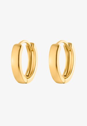 Boucles d'oreilles en or en forme d'anneau, avec un design lisse et arrondi et une légère ouverture. Présentent une texture polie et une épaisseur uniforme sur l'ensemble.