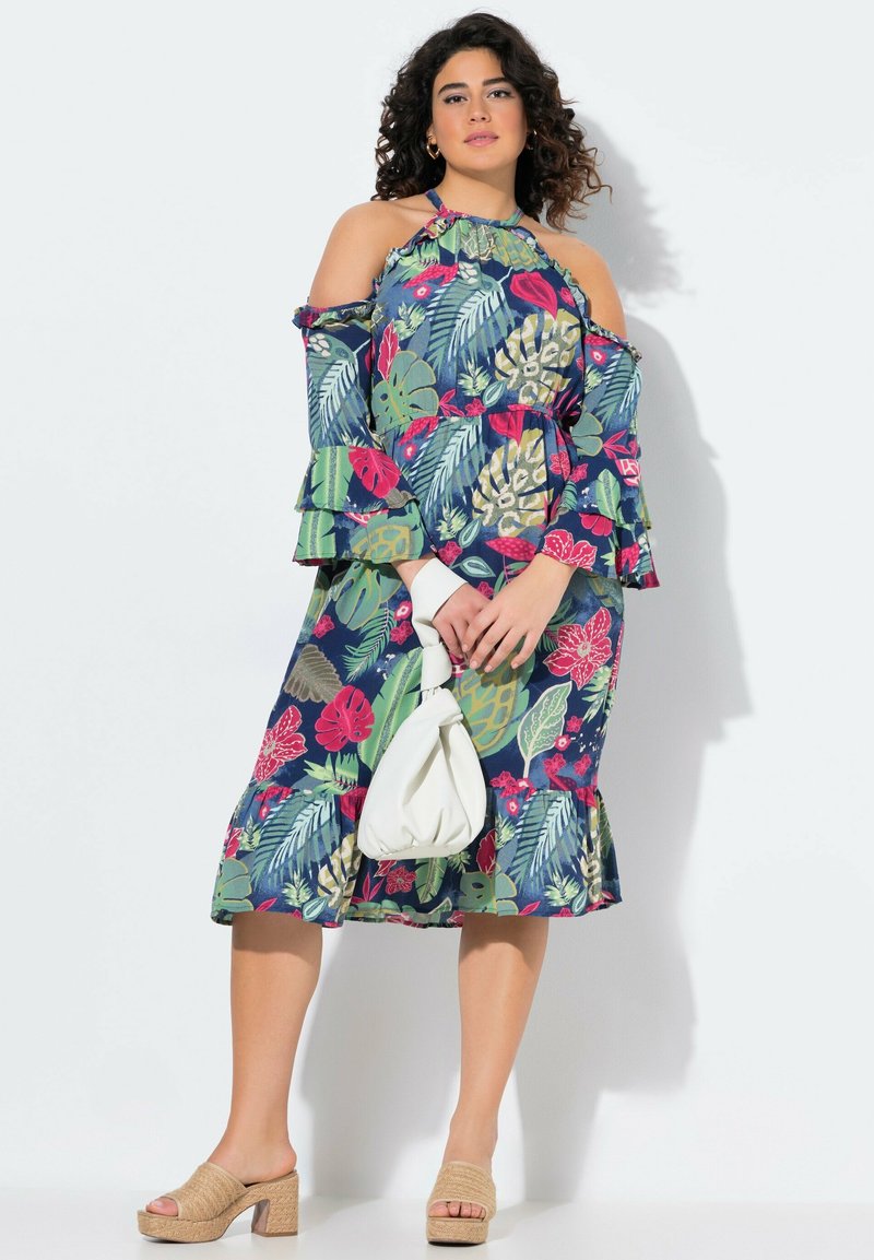 Ulla Popken PRINTED COLD SHOULDER - Day dress - inky blue/dark blue - Zalando Ulla Popken PRINTED COLD SHOULDER - Day dress - inky blue/dark blue - Zalando