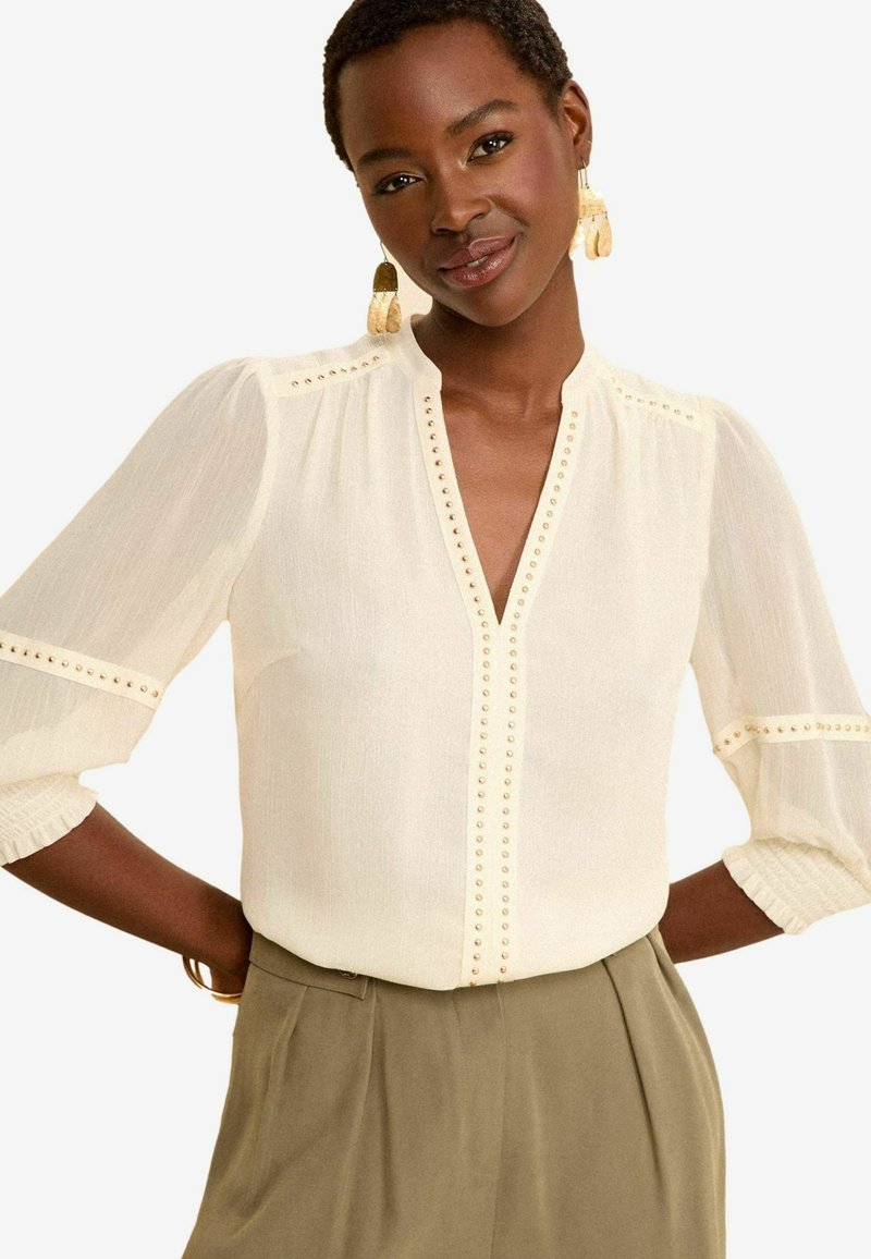Love & Roses PRINTED V NECK 3/4 SLEEVE HARDWARE - REGULAR FIT - Camicetta - ivory white