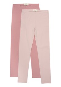 Två par leggings i mjukt, elastiskt tyg. Det ena är ljusrosa, och det andra är en något mörkare rosa. Båda har en elastisk midja.