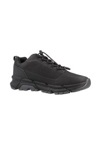 Scarpe sportive nere con tomaia sintetica resistente, suola in gomma testurizzata e chiusura con lacci regolabile, dotata di un linguetta sul tallone.