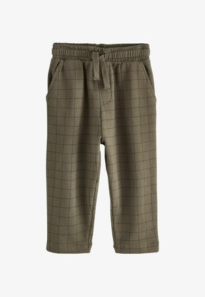 Pantalons de jogging en mélange de coton olive à motif à carreaux, avec une taille élastique, un cordon de serrage et des poches latérales.