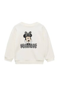 Kremasti dukserica s grafikom crtanog lika s točkastom mašnom i natpisom "MINNIE" u podebljanom, crnom fontu.
