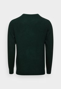 Pull en maille de couleur vert foncé, col rond, manches longues, texture lisse, ajusté à la taille. Aucun logo ni motif visible. Vue arrière.