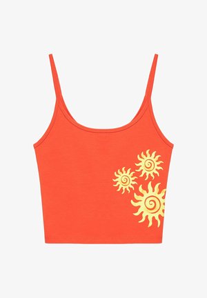 PULL&BEAR, CROPPED WITH SUN GRAPHIC - TOP - Débardeur - red