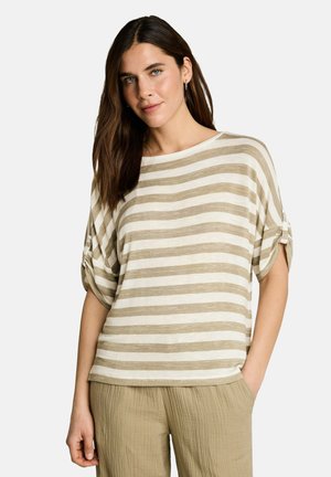 TOM TAILOR, T-SHIRT MIT TURN-UP-FUNKTION - Print T-shirt - olive white stripe