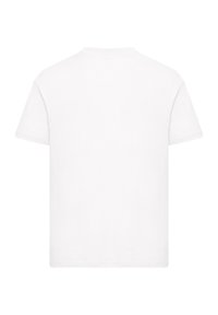 Weißes T-Shirt mit kurzen Ärmeln aus Baumwolle, ausgestattet mit einem klassischen Rundhalsausschnitt und einer glatten, strukturierten Oberfläche ohne Muster oder Grafiken.