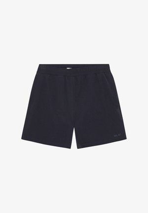 Shorts à taille élastique noire avec poches latérales et logo discret "NN_07" sur la partie inférieure de la jambe gauche.