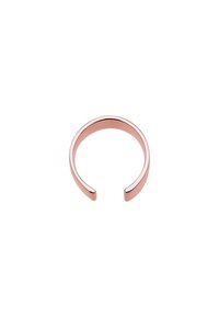 Anello aperto in tonalità oro rosa con superficie liscia e lucida e design sottile e minimalista, caratterizzato da estremità curve e senza decorazioni.